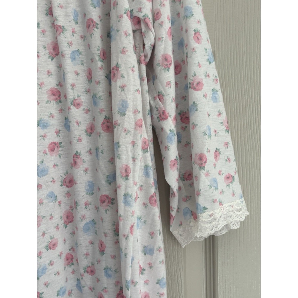 Vintage Miss Elaine Nightgown Floral Lace Cotton Balloon‎ Sleeve Large Flawed - Picture 8 of 12